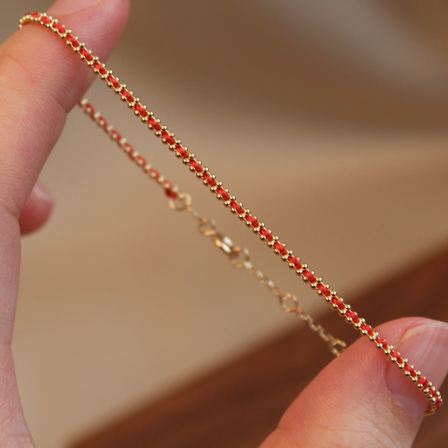 18K Solid Gold Red Bracelet