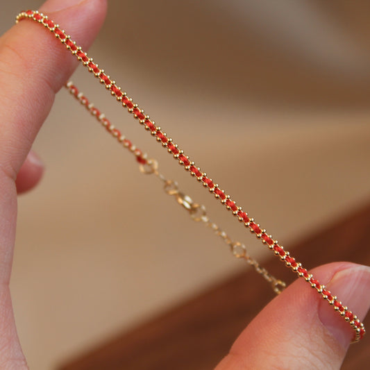 18K Solid Gold Red Bracelet