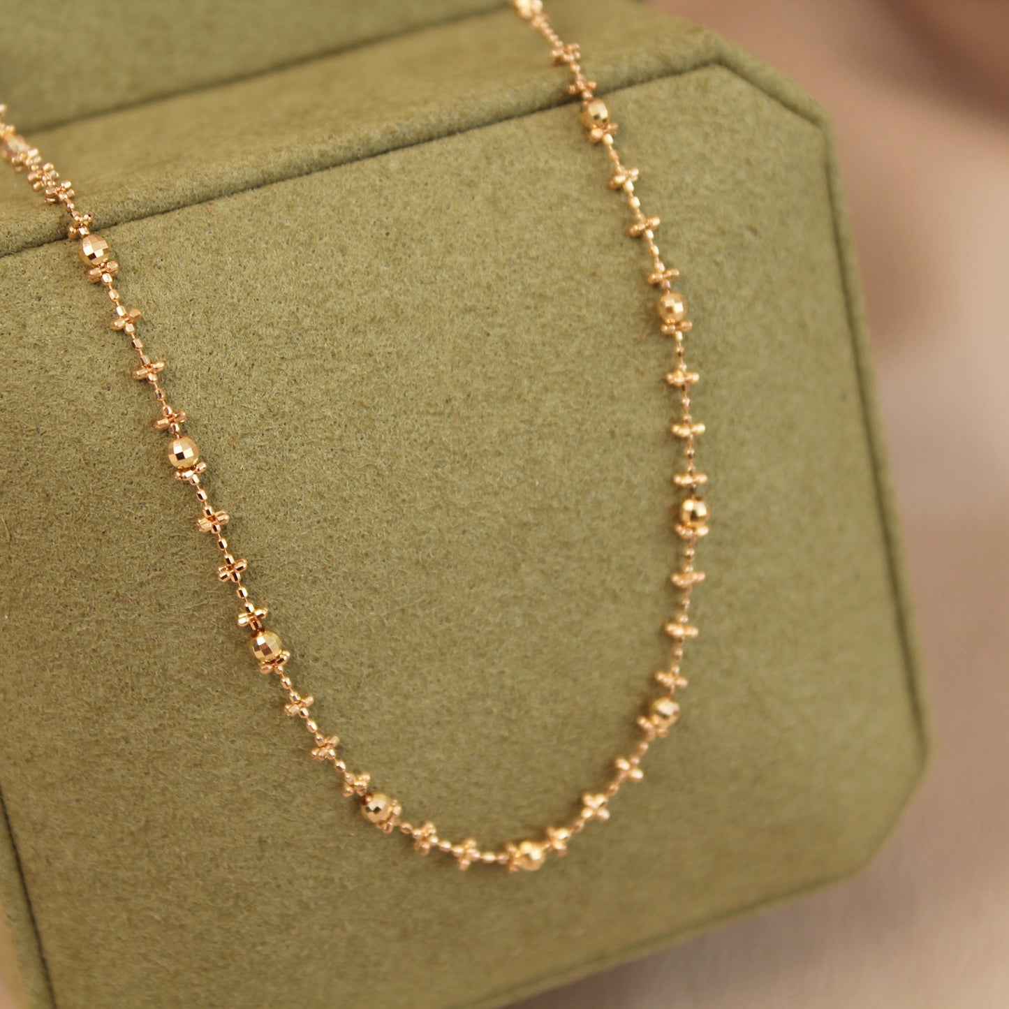 18K Solid Gold Fairy Plain Chain Necklace
