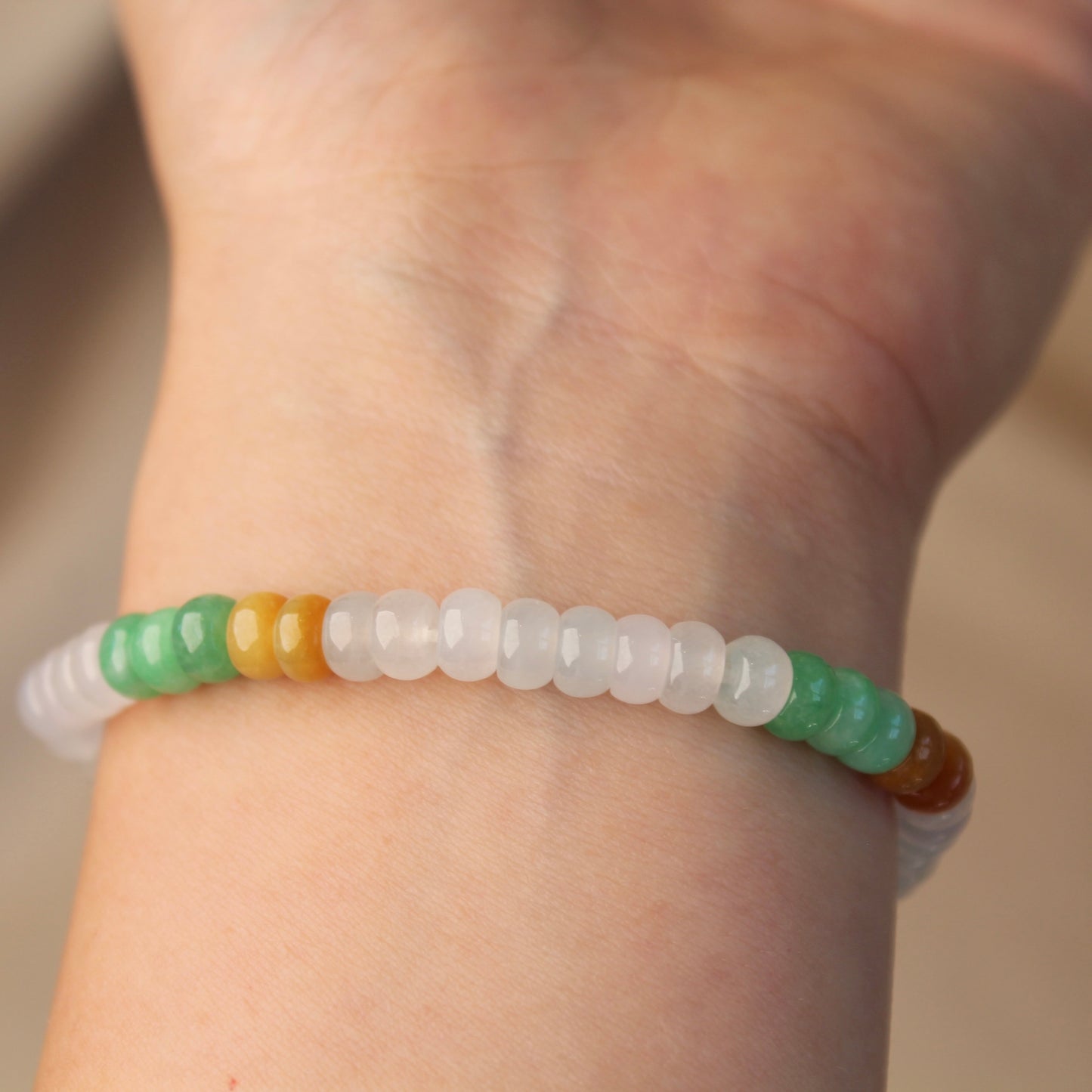 High-Quality Tri-Color Natural Jadeite Beads Bracelet