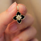14K Solid Gold Black Onyx Clover Pendant