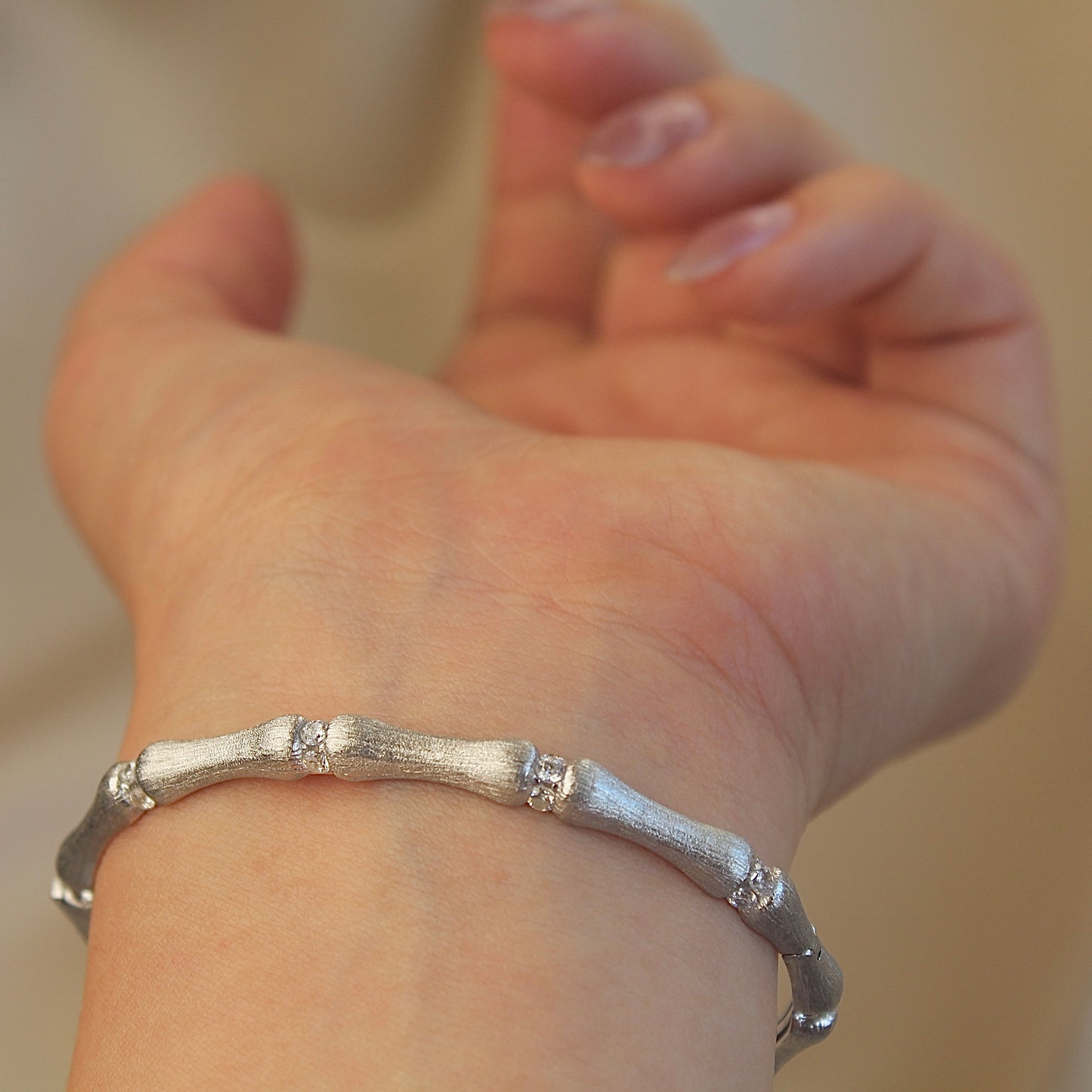 Silver Bamboo Knot Bangle Bracelet