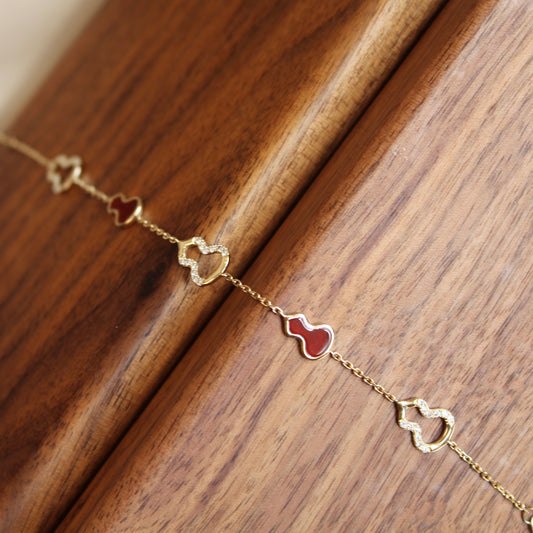 14K Solid Yellow Gold Five Hulu Bracelet五福临门