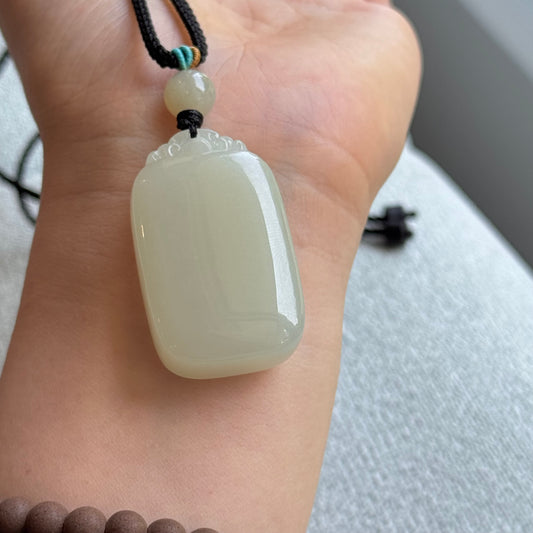 Natural Jade Long Necklace 如意无事牌