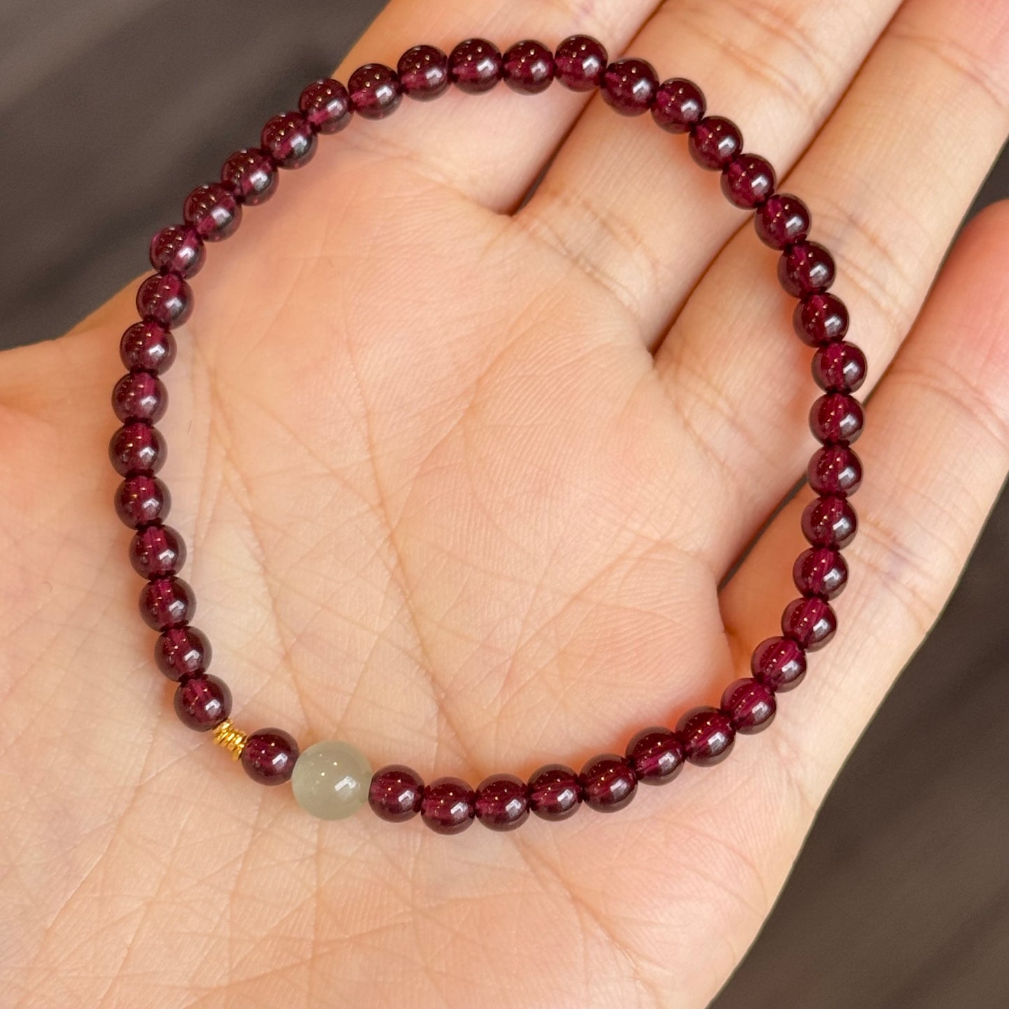 石榴石Natural Garnet & Jade Solid Gold Bracelet