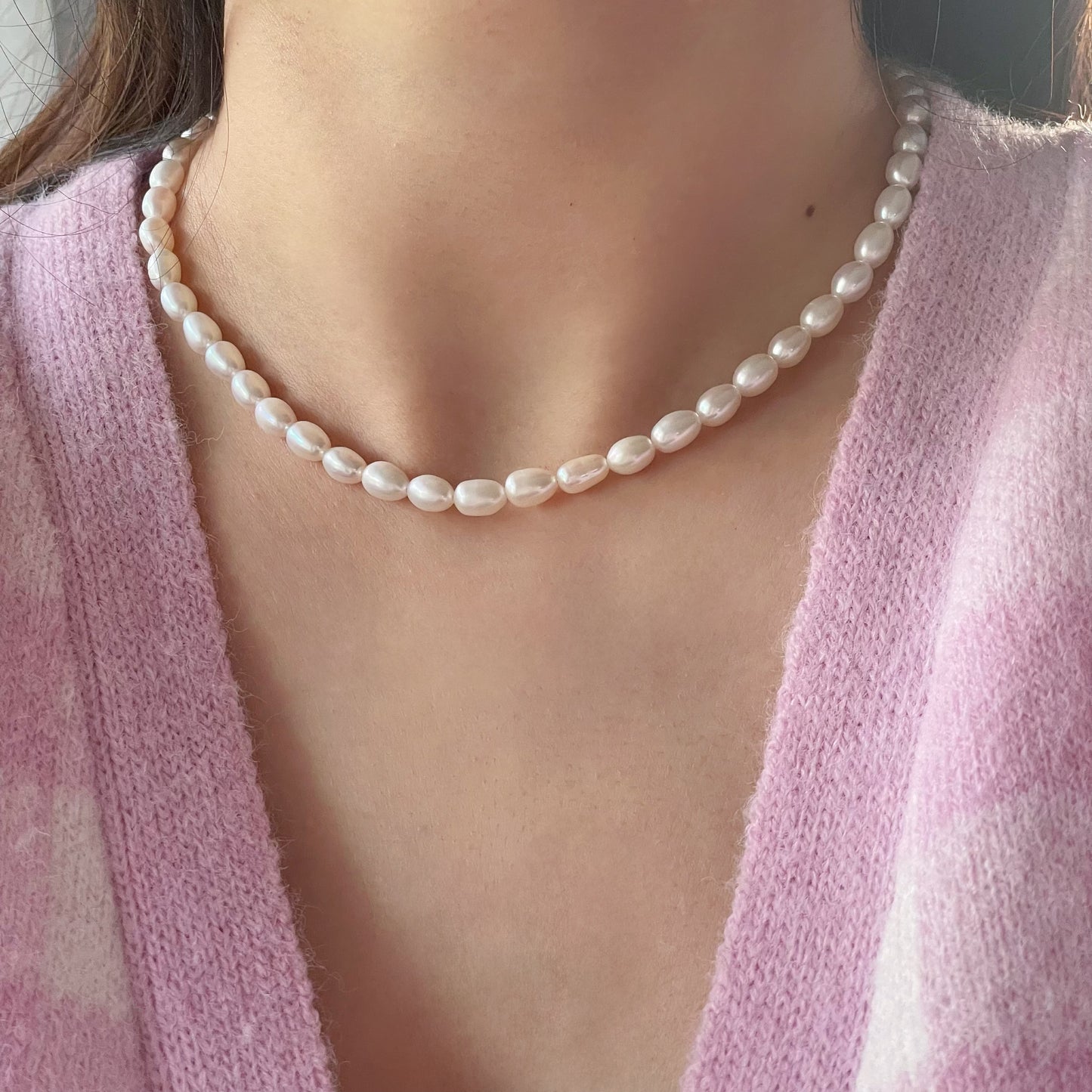 High-Quality Classic Natural Rice Pearl Necklace