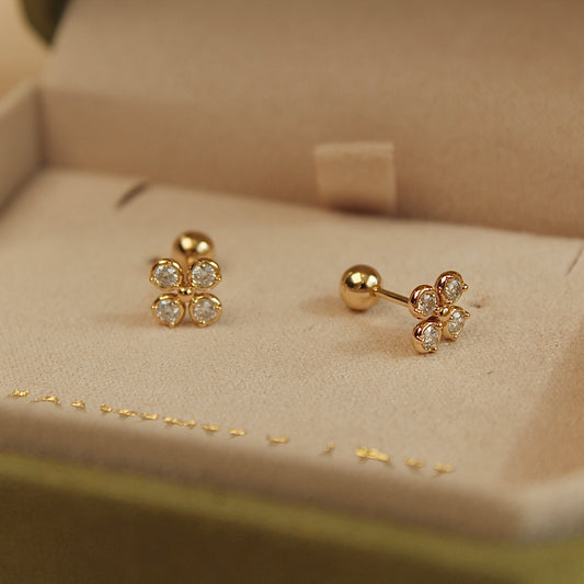 14K Solid Gold Small Clover Earrings