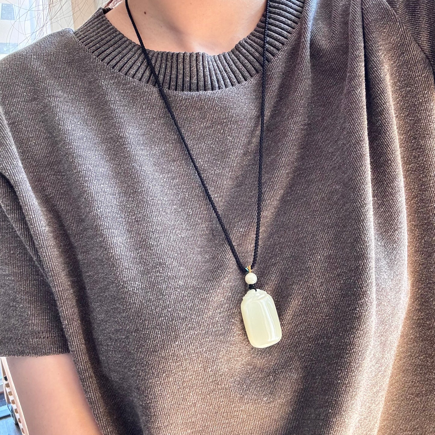 Natural Jade Long Necklace 如意无事牌
