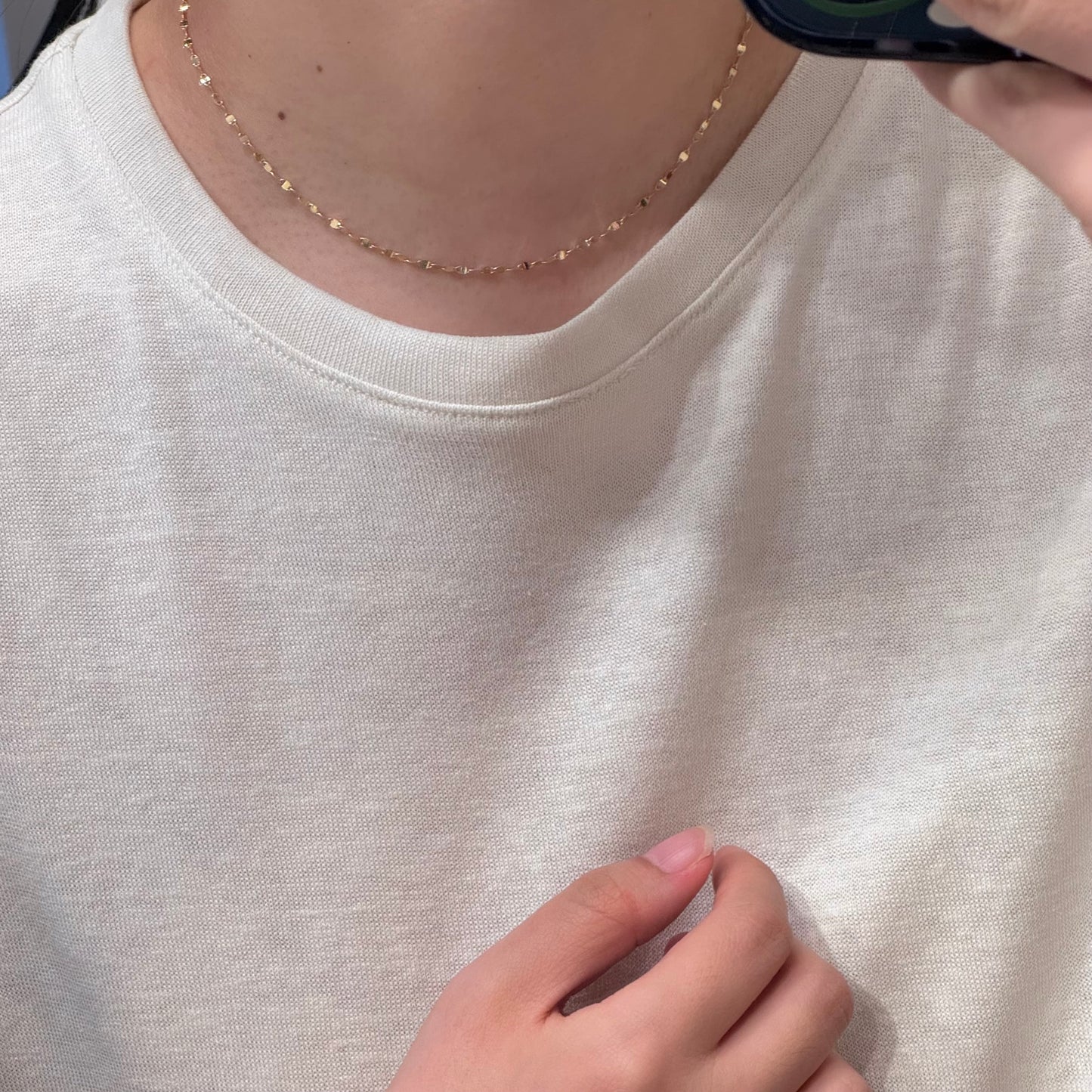 14K Solid Gold Shiny Choker Necklace,38cm