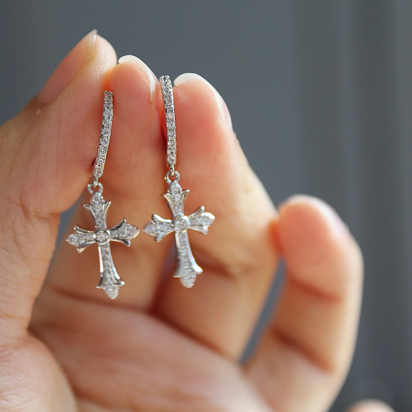Moissanite Cross Hoop Earrings