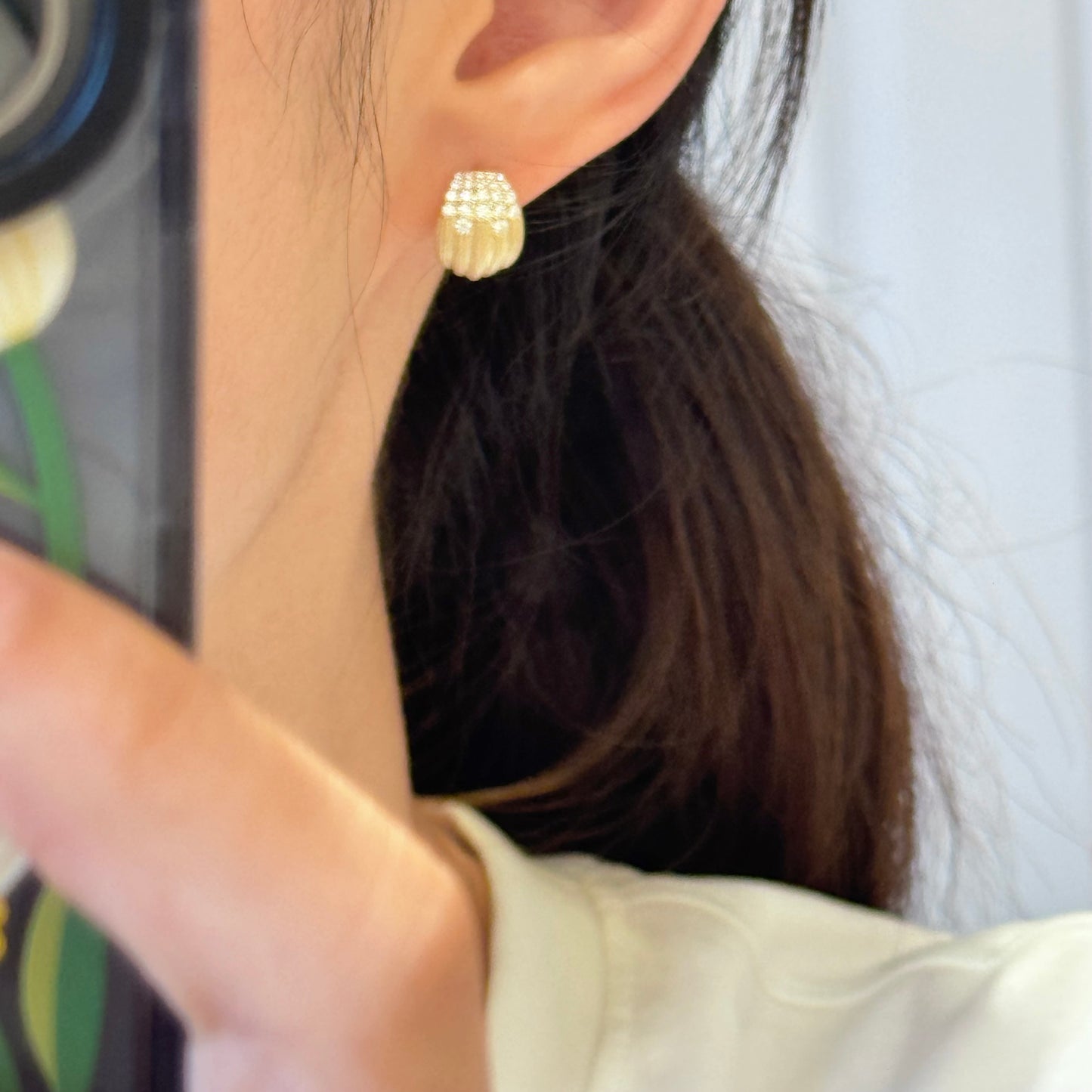 14K Solid Gold Star-fall Earrings 喷砂工艺