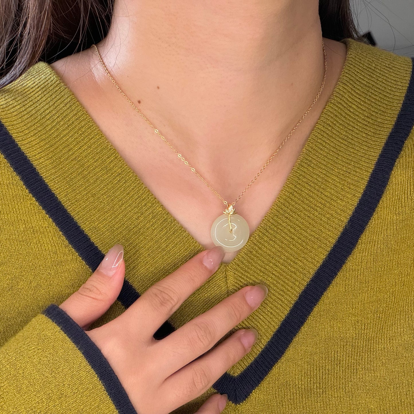 Lotus Peace Buckle Natural Jade Necklace