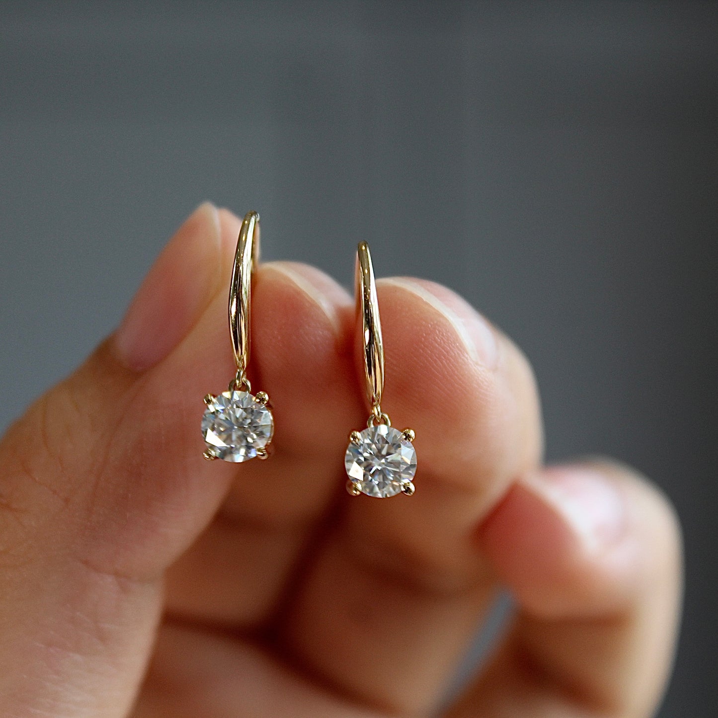 14K Solid Gold Sparkling Drop Earrings, 0.5 carat