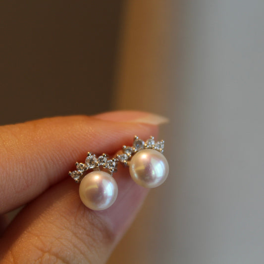 Queen Crown Pearl Earrings, Sterling Silver