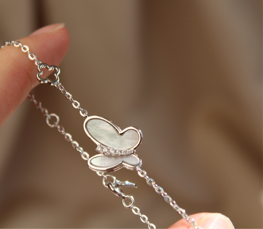Butterfly Mother of Pearl Bracelet, Silver Color