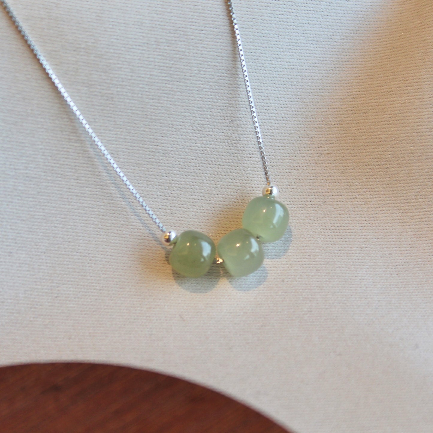 Green Beans Natural Jade Necklace, Sterling Silver