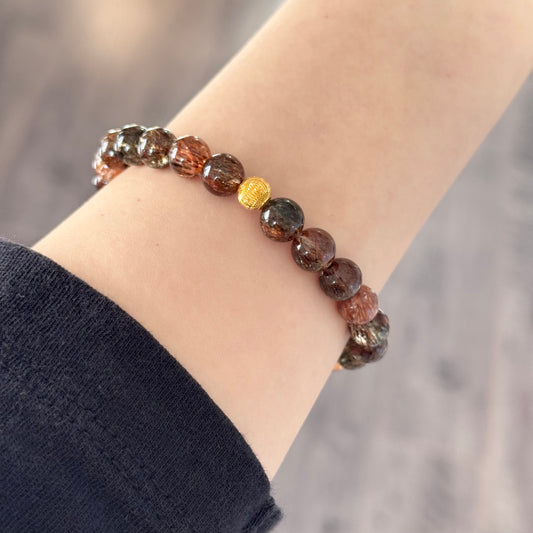 18K Solid Gold Black Rutilated Quartz Bracelet 满色黑金发晶
