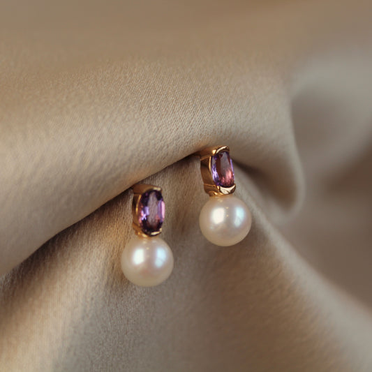 Amethyst & Round Pearl Earrings