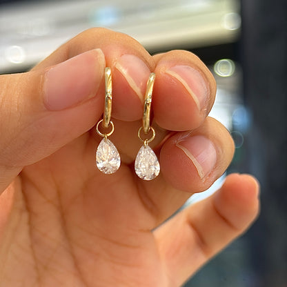 18K Solid Gold Lab-Grown Diamond Hoop Earrings