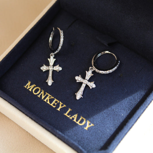 Moissanite Cross Hoop Earrings