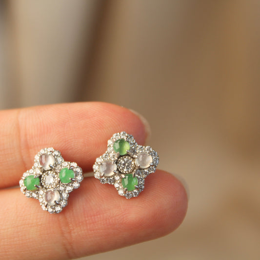 Two-Tone Natural Jadeite Clover Earrings