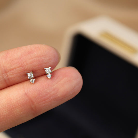 Mini Double Stone Moissanite Earrings