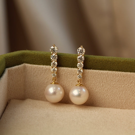 14K Solid Gold Natural Pearl Water-Drop Earrings
