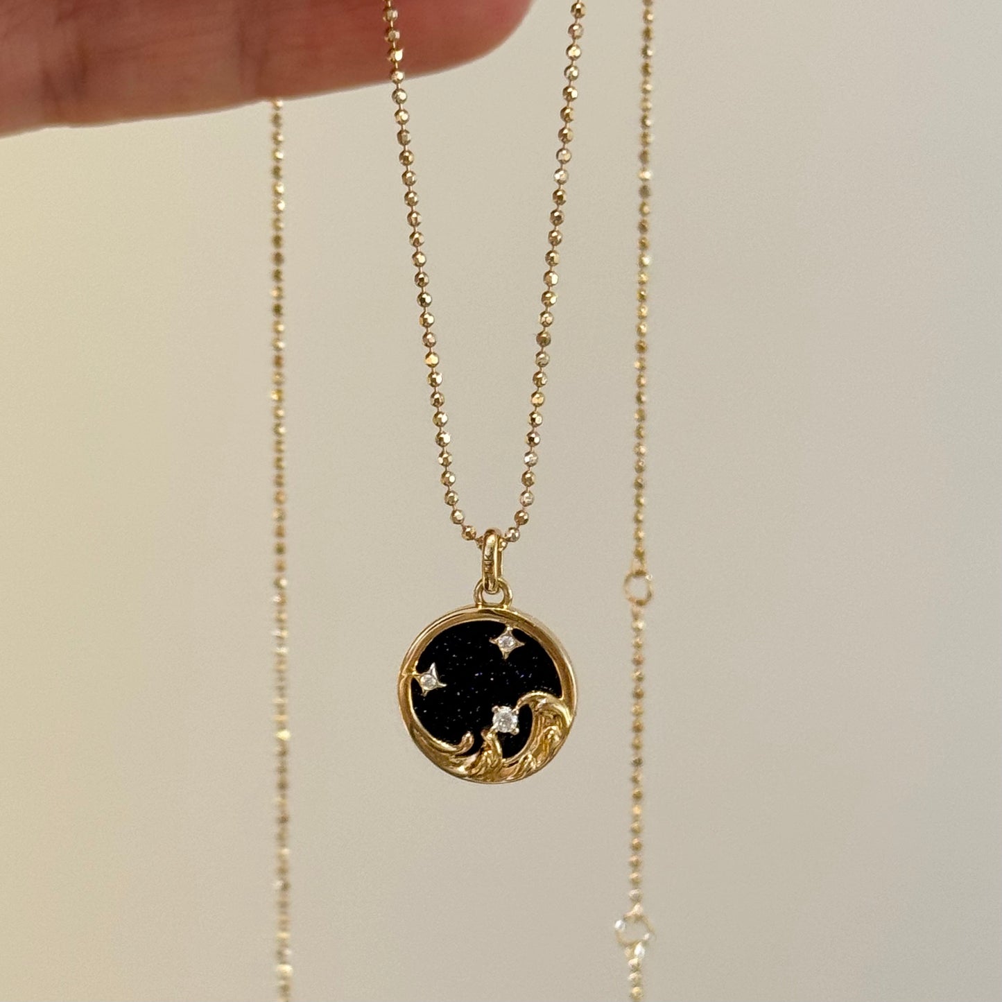 14K Solid Gold Plain Chain Necklace闪珠链