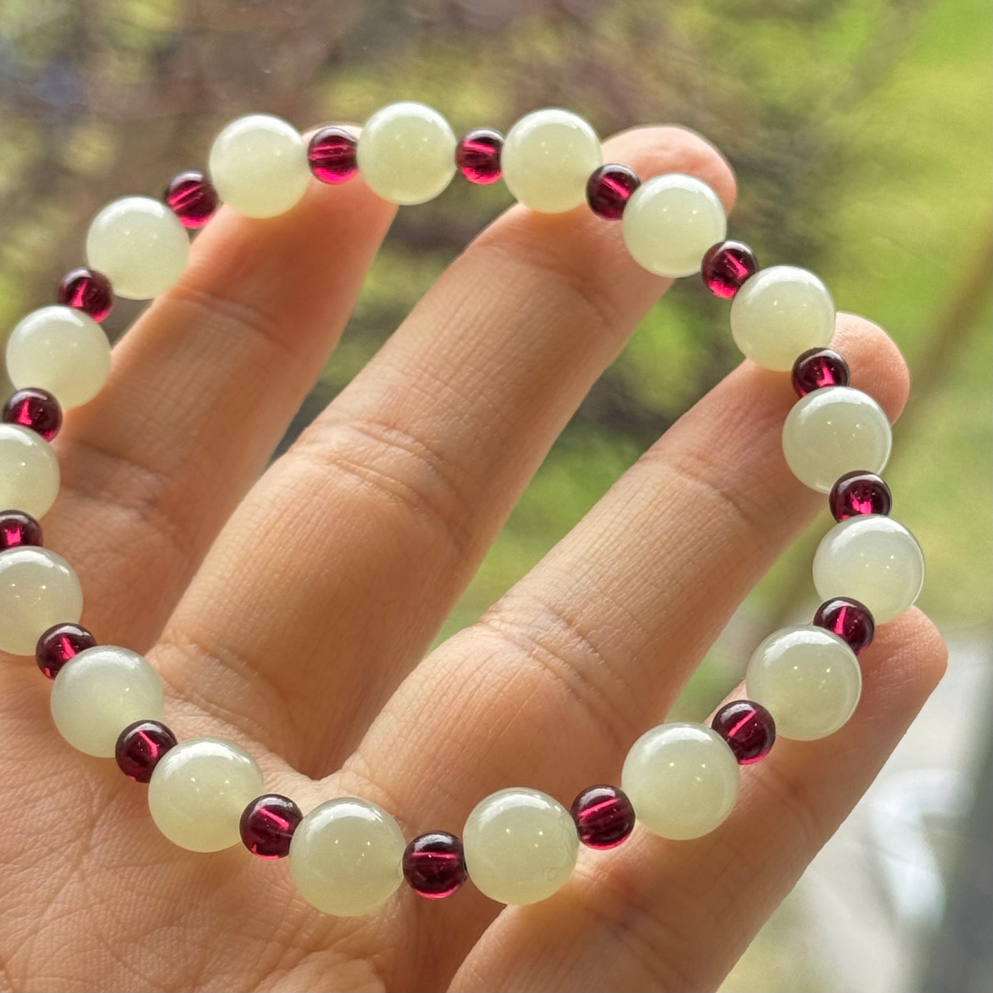 Natural Jade & Garnet Bracelet