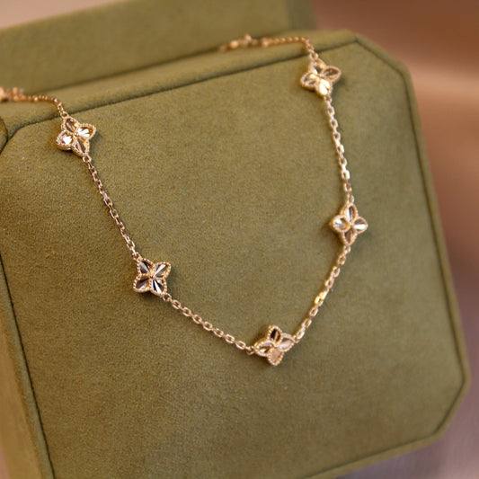 14K Solid Gold Clover Bracelet 双面车花工艺