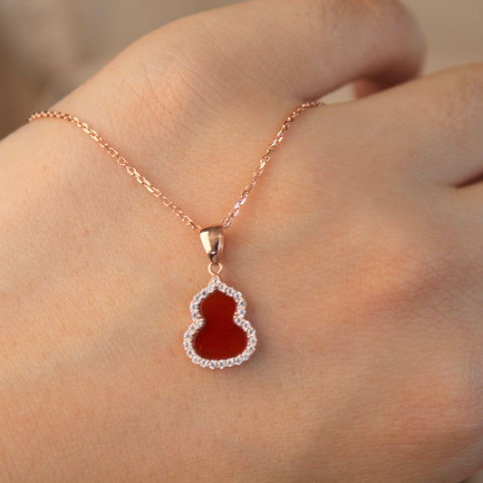 14K Solid Rose Gold Red Hulu Necklace