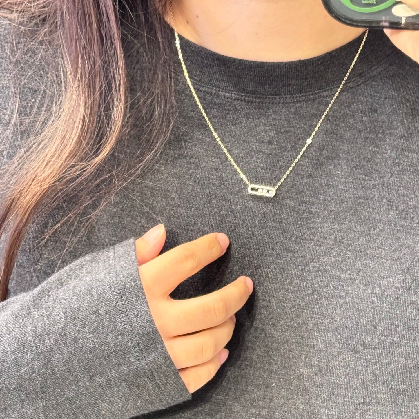 14K Solid Gold Dancing Stones Necklace