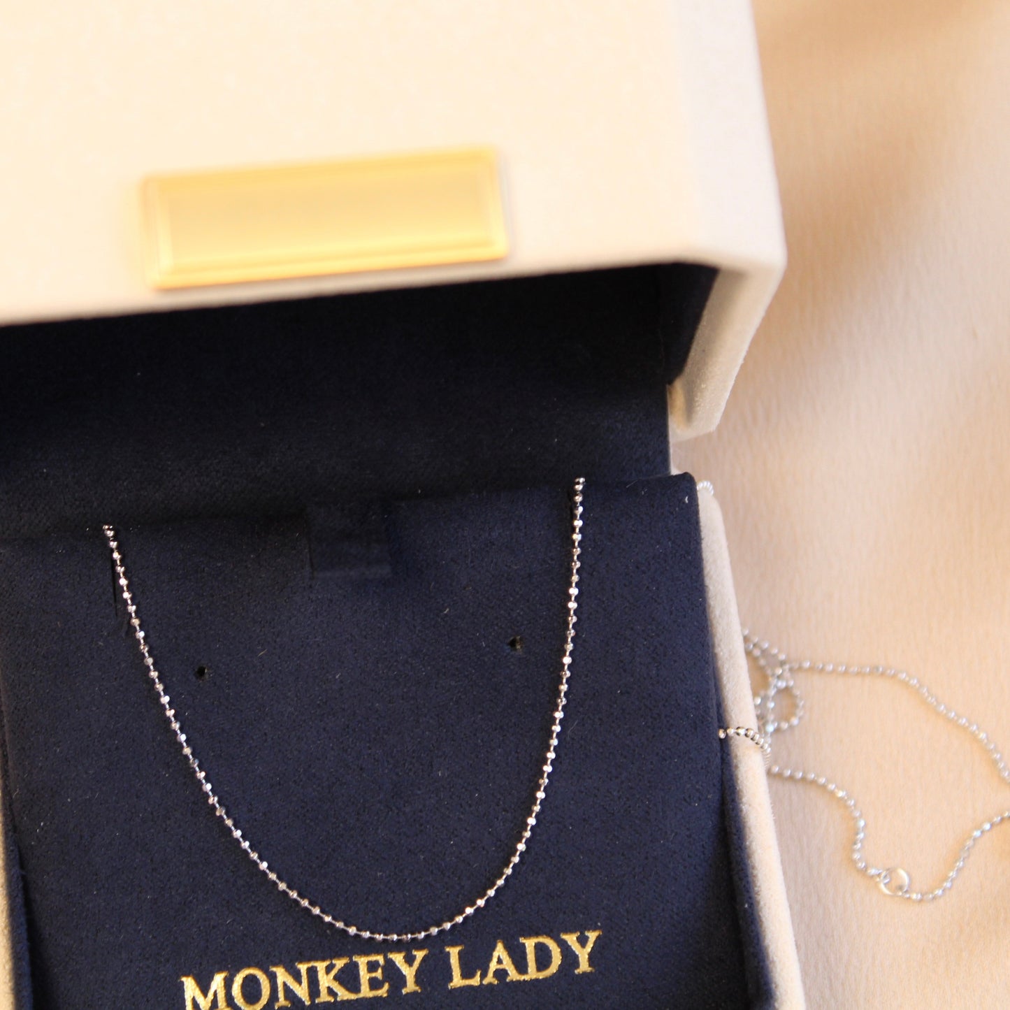 14K Solid White Gold Plain Chain Necklace闪珠链