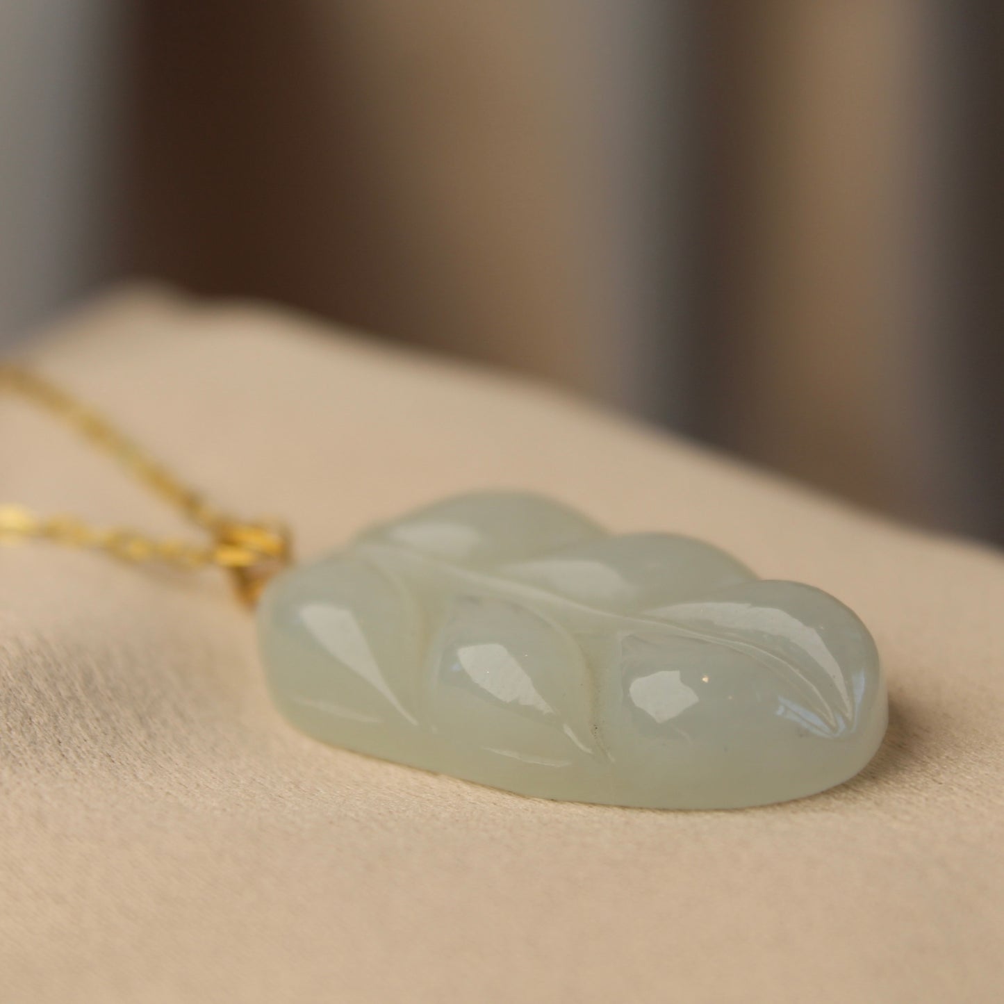 Engraved Leaf Natural Jade Pendant Necklace