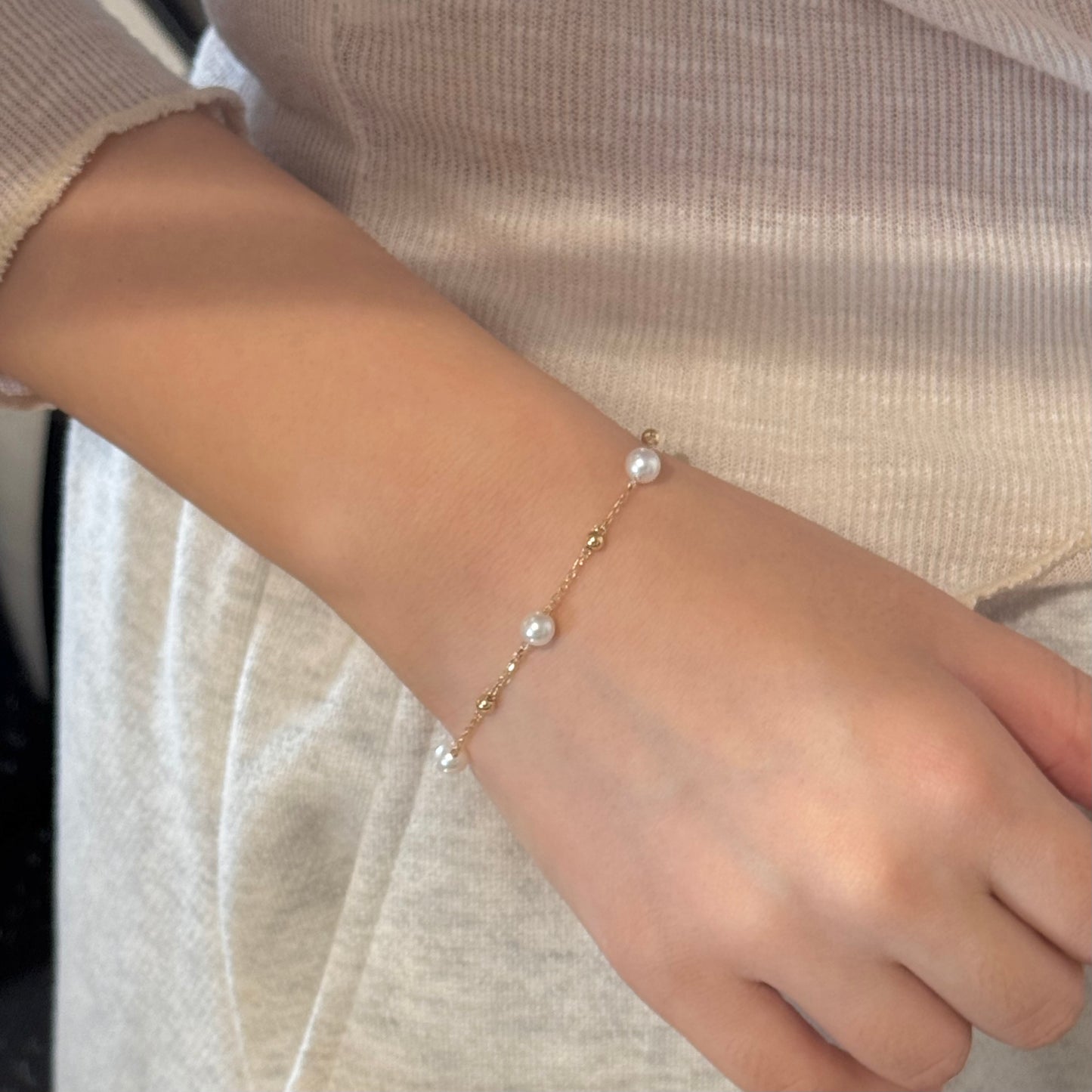 14K Solid Gold Starry Sky Pearl Bracelet