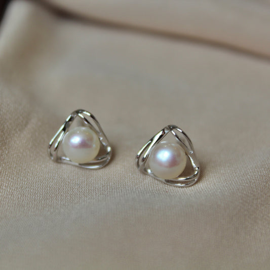 Mobius Loop Pearl Earrings, Sterling Silver