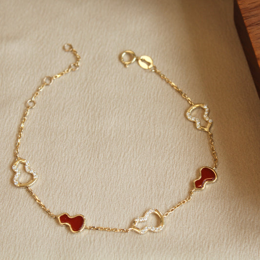 14K Solid Yellow Gold Five Hulu Bracelet五福临门