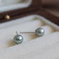 Blue-Grey Saltwater Pearl Earrings, Perfect Round