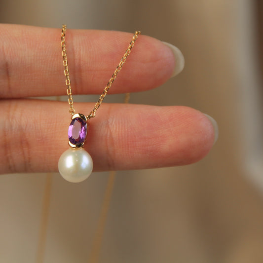 Amethyst & Round Pearl Necklace