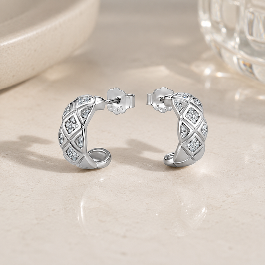Plaid Moissanite C-Shape Earrings