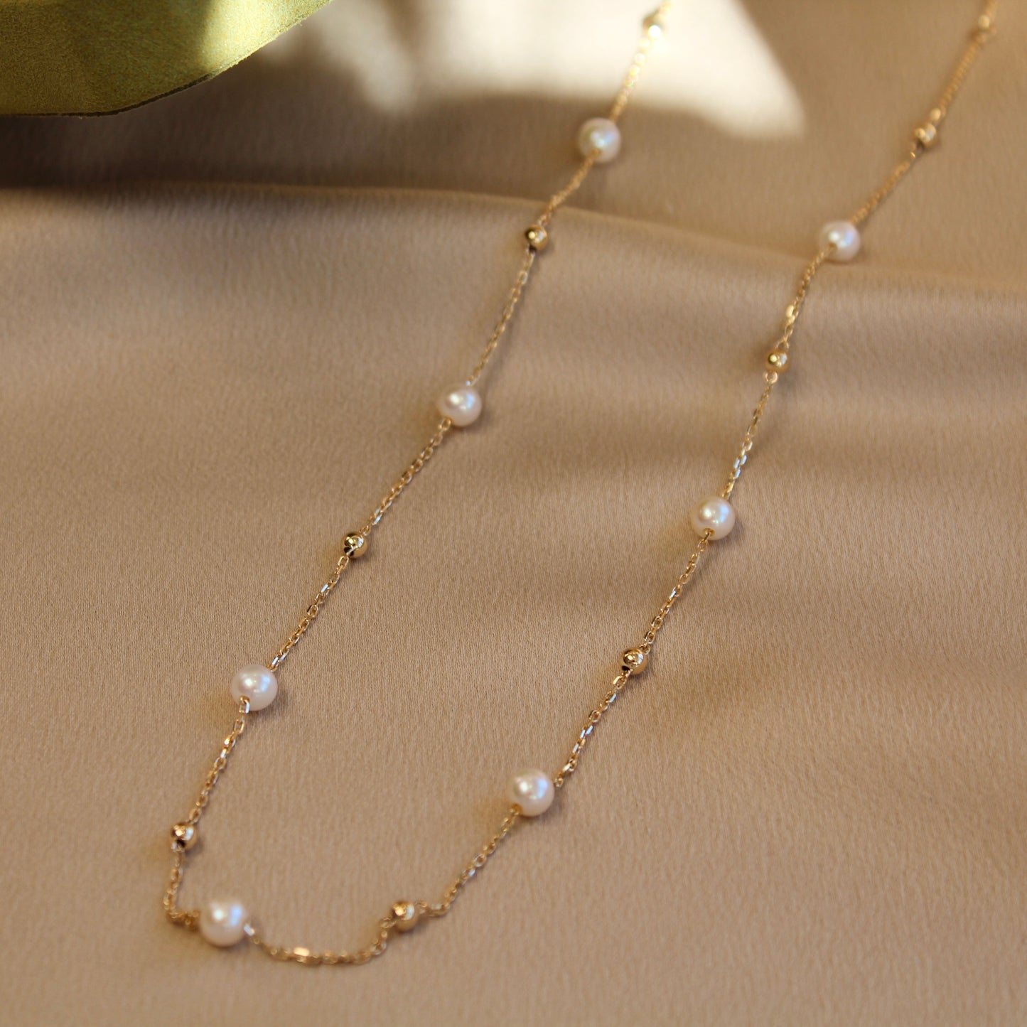14K Solid Gold Natural Pearl Necklace满天星
