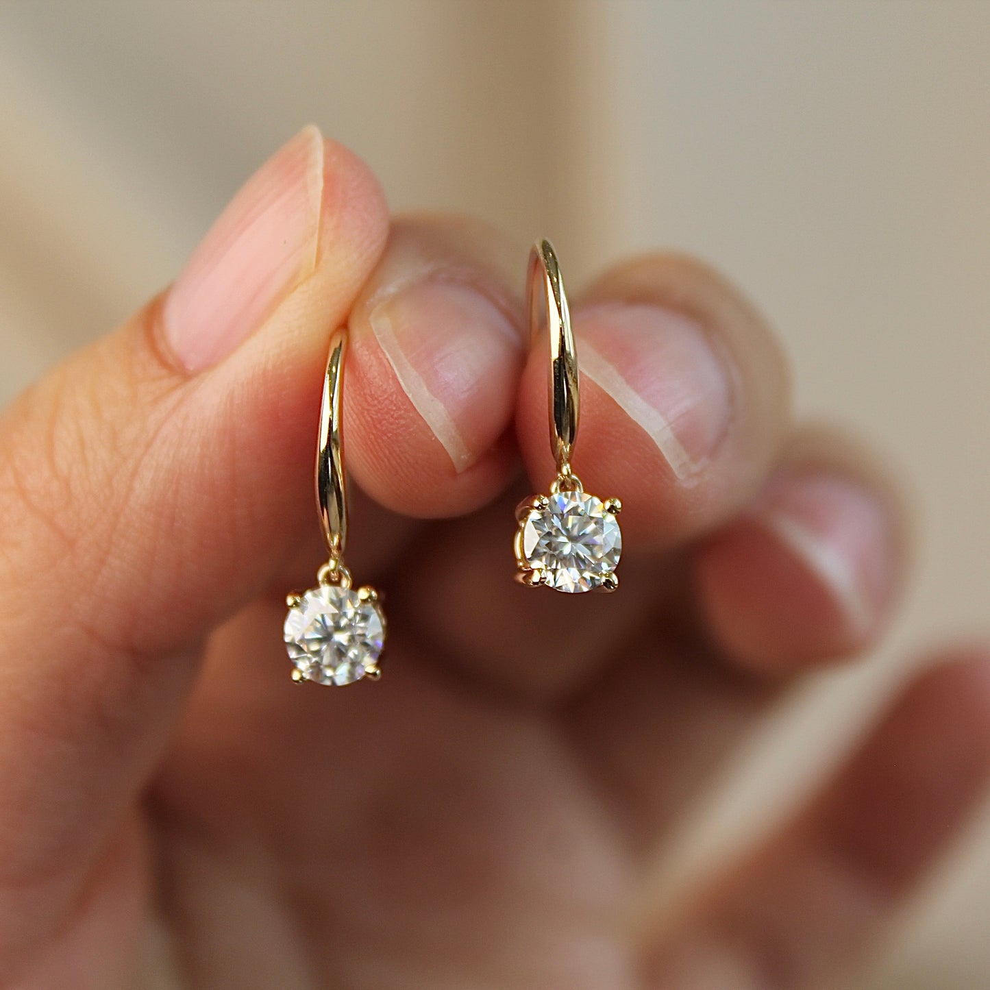 14K Solid Gold Sparkling Drop Earrings, 0.5 carat