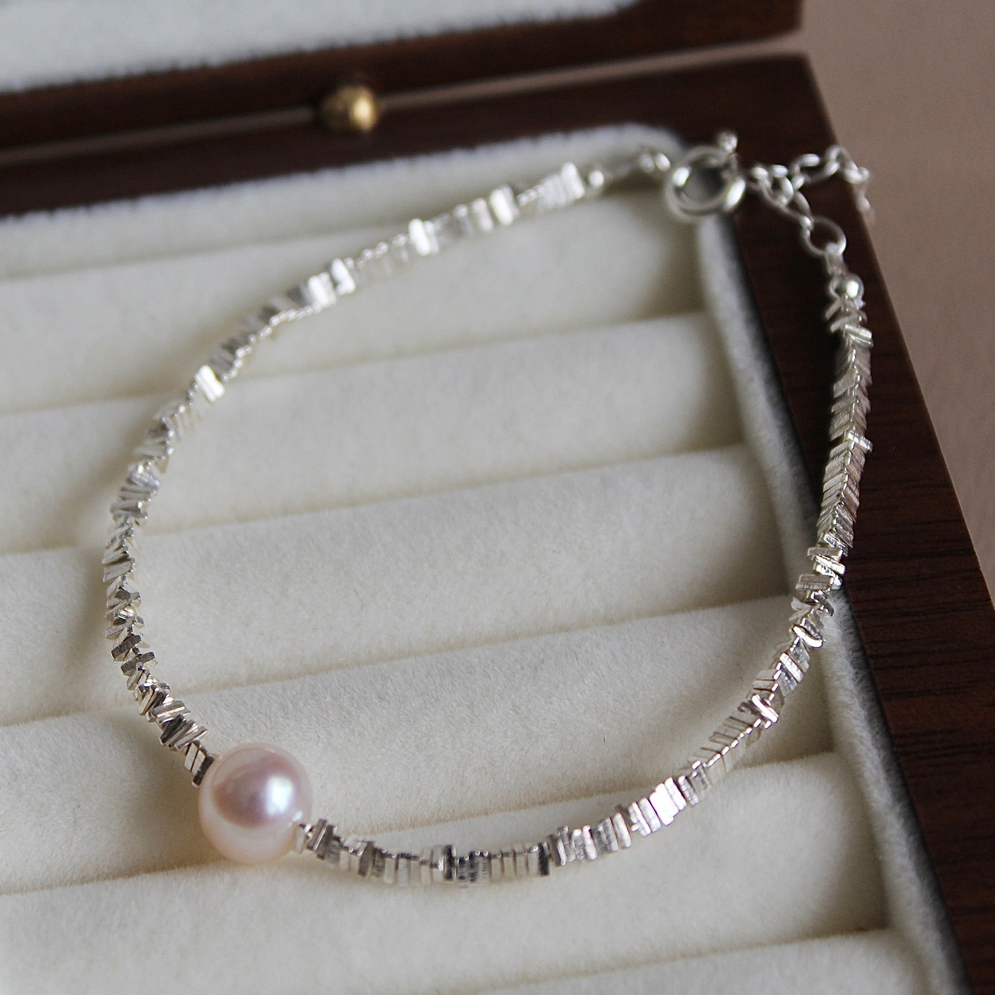 Sparkling Single Pearl Bracelet, Sterling Silver