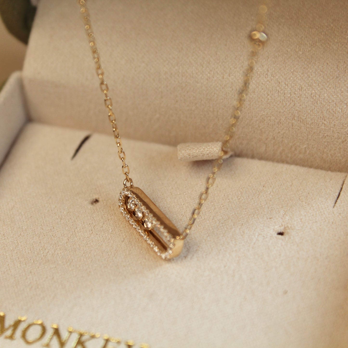 14K Solid Gold Dancing Stones Necklace