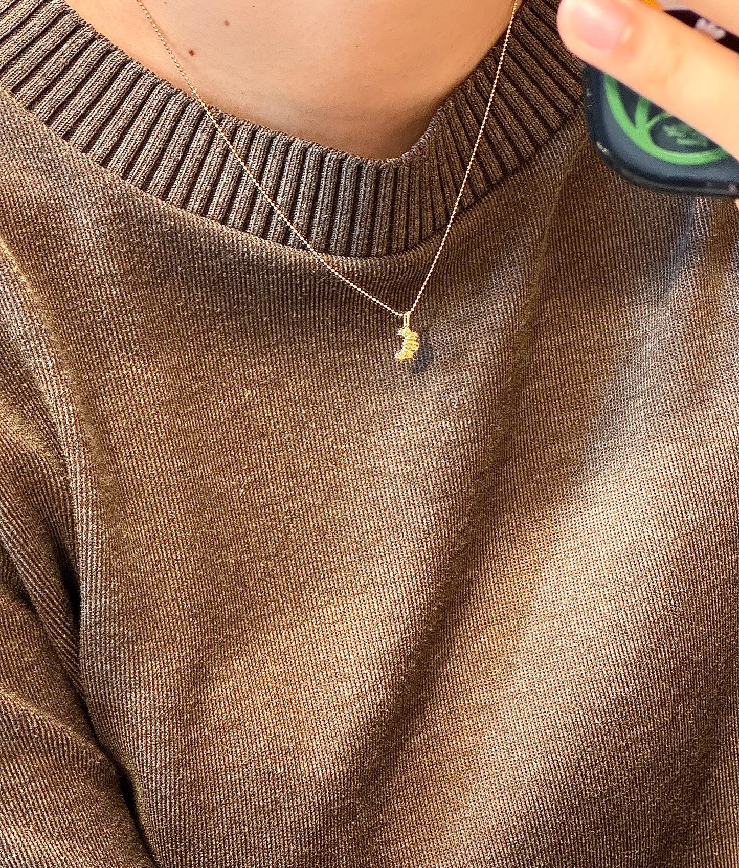 14K Solid Gold Croissant Pendant 牛角包