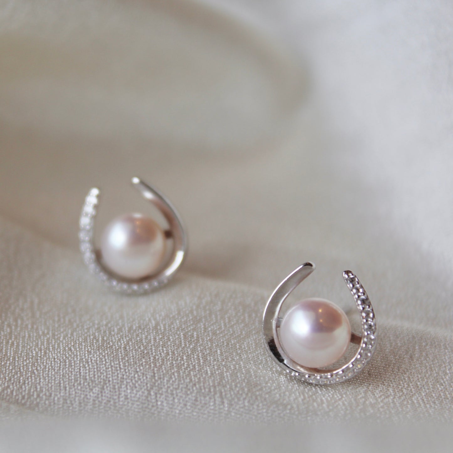 Lucky Horseshoe Pearl Earrings, Sterling Silver