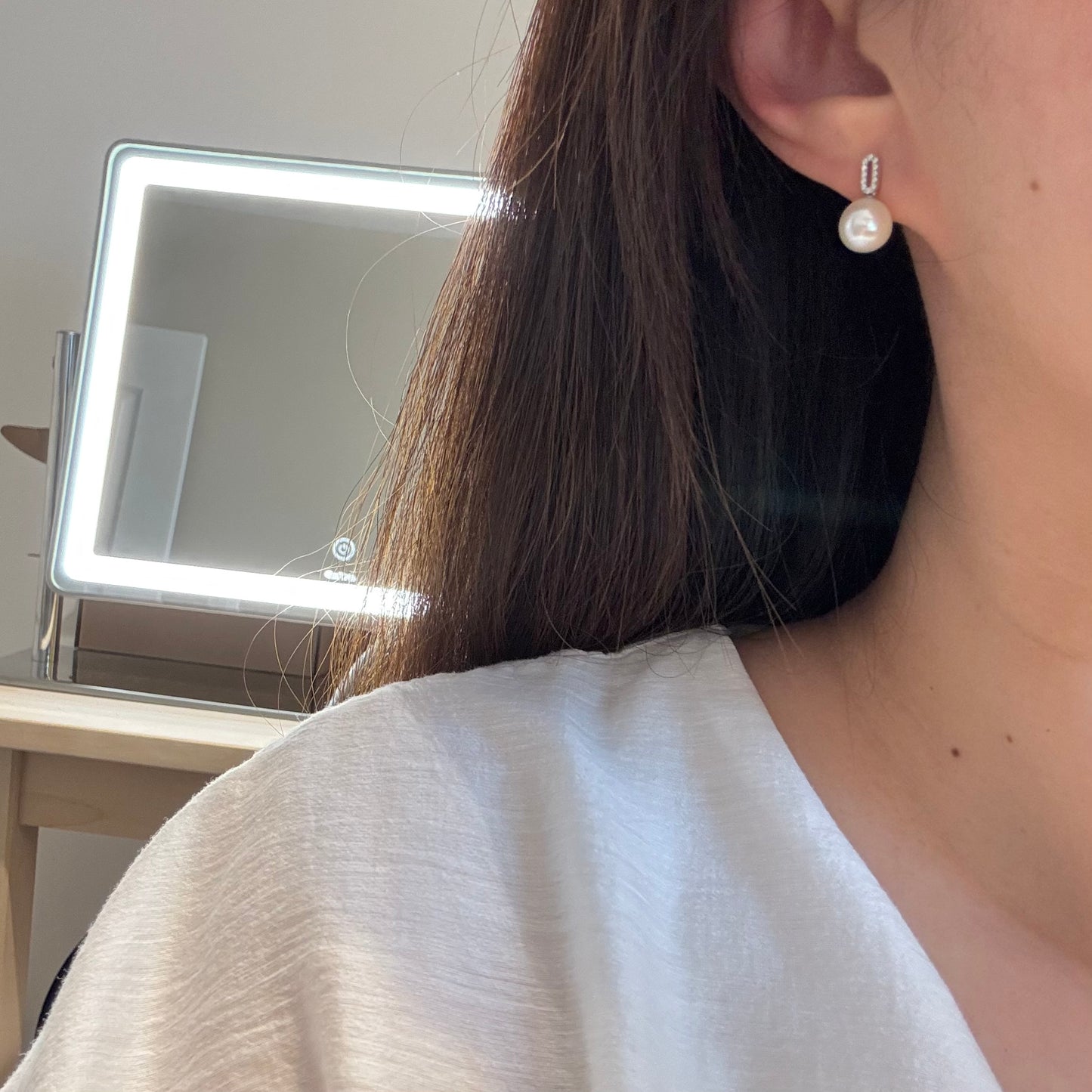 14K Solid White Gold Natural Pearl Earrings
