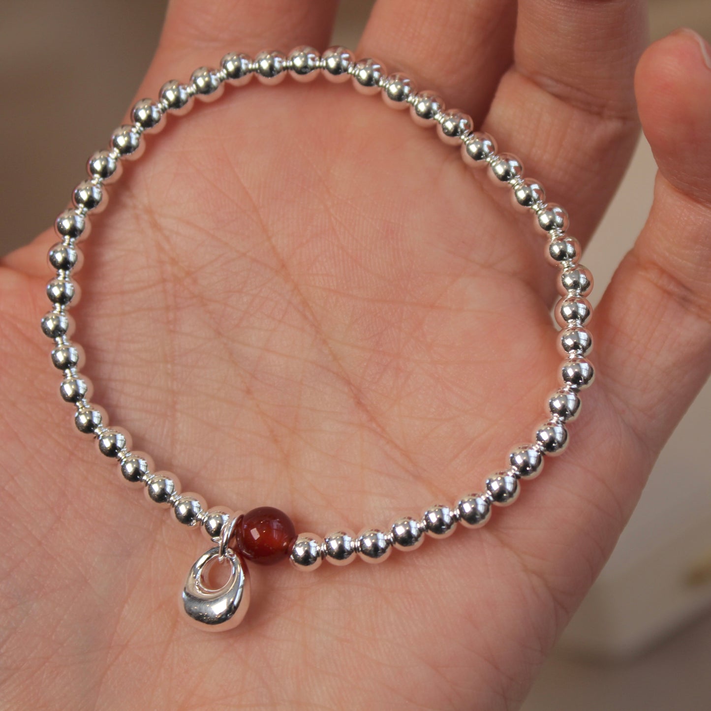 小银坨 Red Agate Silver Beads Bracelet