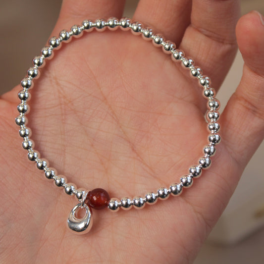 小银坨 Red Agate Silver Beads Bracelet