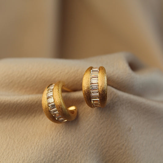 拉丝Half Moon C-Shape Earrings